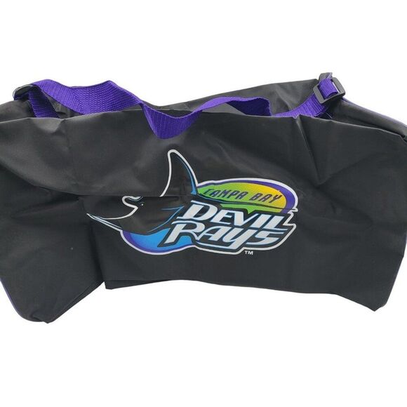 Vintage 90s MLB Tampa Bay Devil Rays Tote Gym Duffel Bag Black Purple - Picture 3 of 6